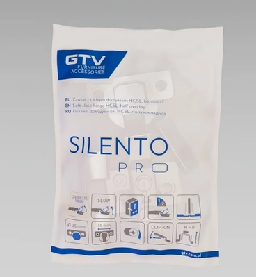 Петля полунакладная SILENTO PRO с доводчиком H=0, 3D clip on ZM-HCSL08-3DBEO GTV 2